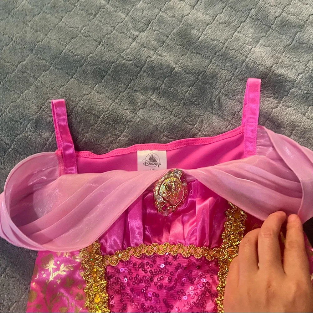 Disney Princess Aurora Sleeping Beauty Costume Dress Pink‎ Gold Sparkle Size 7/8